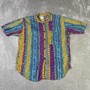 Vintage Clio Shirt  Womens Large Button‎ Down Short Sleeve Shirt Colorful